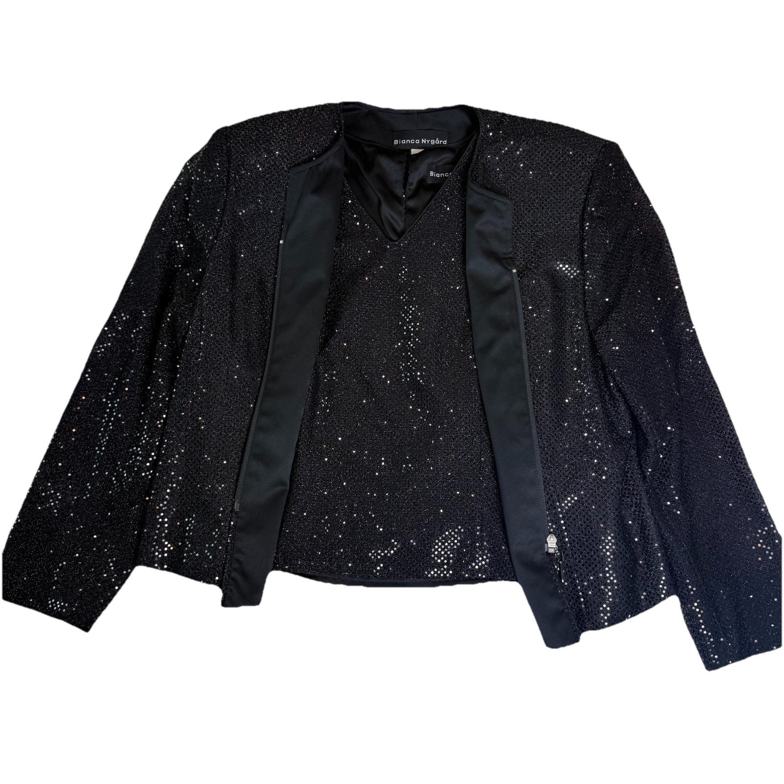 90s Y2k Bianca Nygard Jacket Set Special Occasion Size 16 Black Sparkles Nice!!!